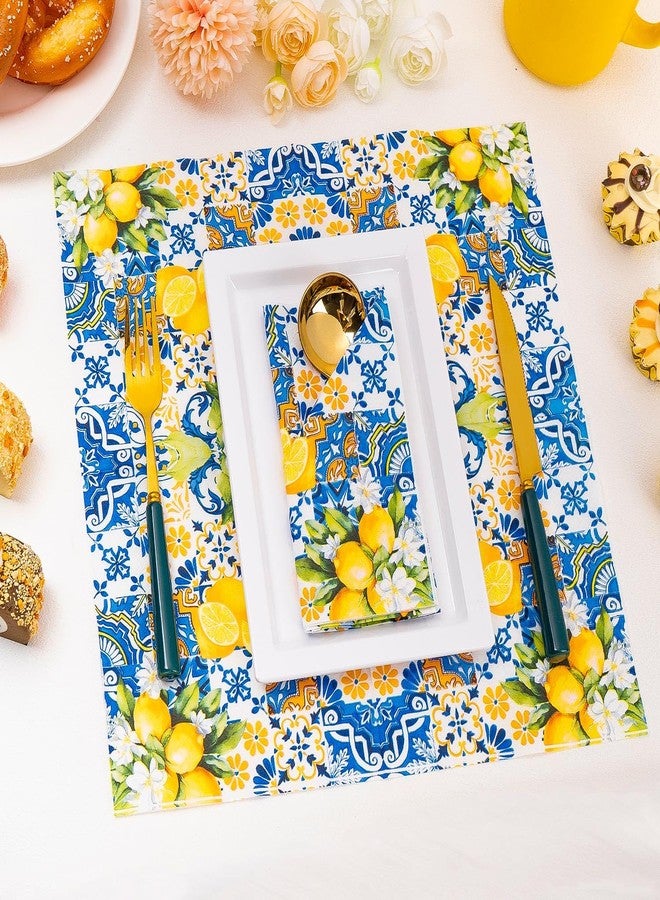 LSLYHTC 60Pcs Lemons Paper Napkins Blue Yellow Disposable Napkin Decorative Dinner and Luncheon Napkins Cocktail Napkin for Wedding Party Supplies and Table Decor - Image 3